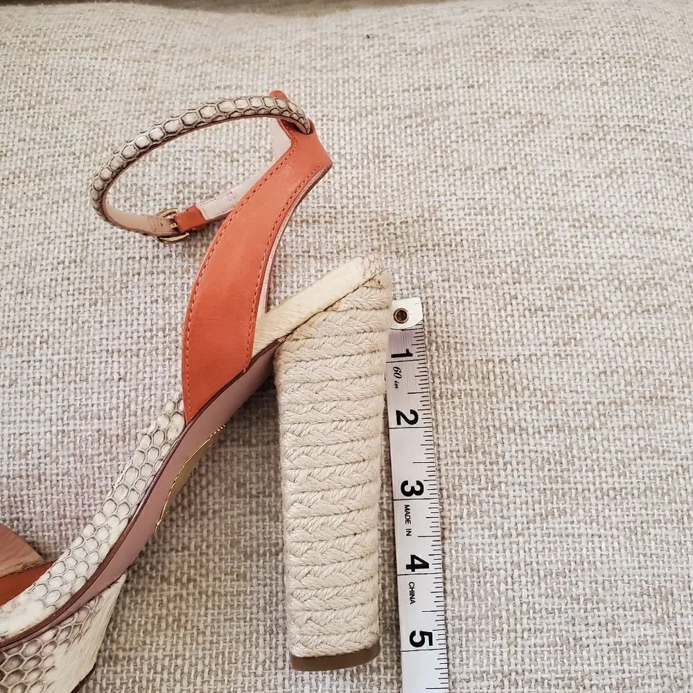 🌠 ELIE TAHARI 🌠 Snakeskin Leather Straw Platform Heels Sandals - [Size 6.5]
